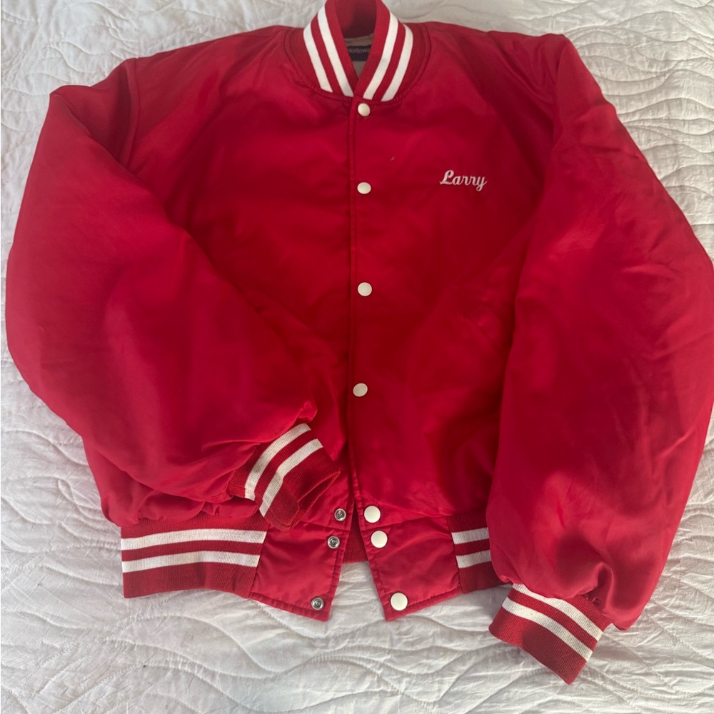 Red Varsity Jacket bomber with White Stripes